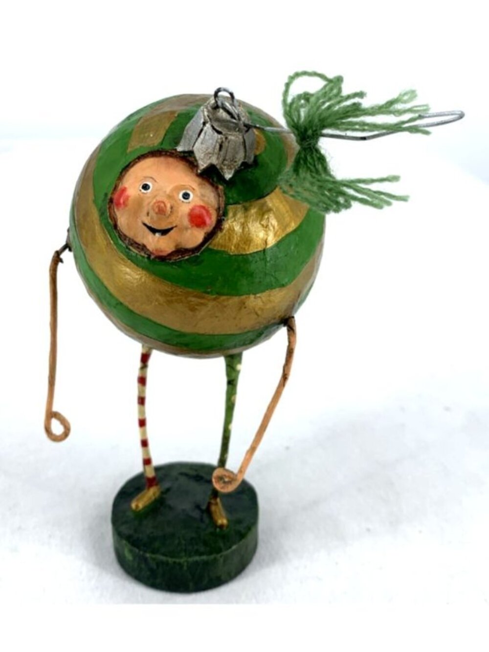 Lori Mitchell Ornament Christmas Figurine Sydney Snowball Green Gold Vtg 5"